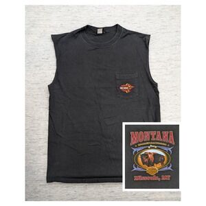 Vtg Harley Davidson XL Tank Top Bison Buffalo Graphic Montana Y2K‎ Classic